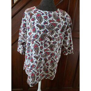 Liz Thomas Womens Floral Paisley Print Button Shoulder Blouse Top White Multicol